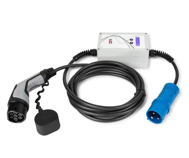 EV Portable V2C Tipo 1 SAE J1772 16 Amperios – 230V Monofásico – con Cetac industrial CEE de 16 Amperios Monofásica. Manguera 10 metros.
